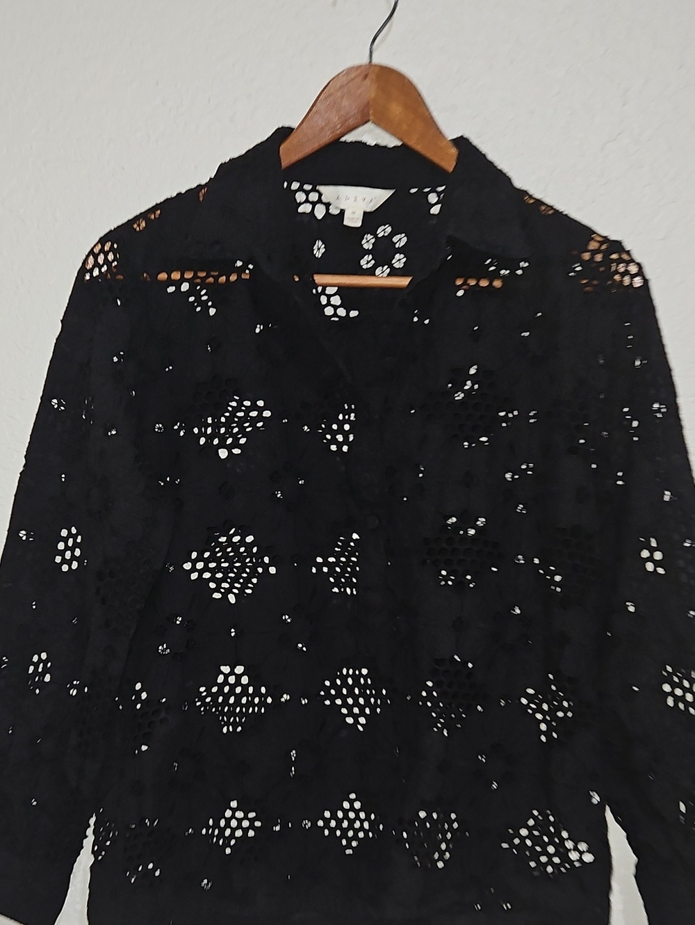 Adiva Black Lace Eyelet Button-Front Blouse